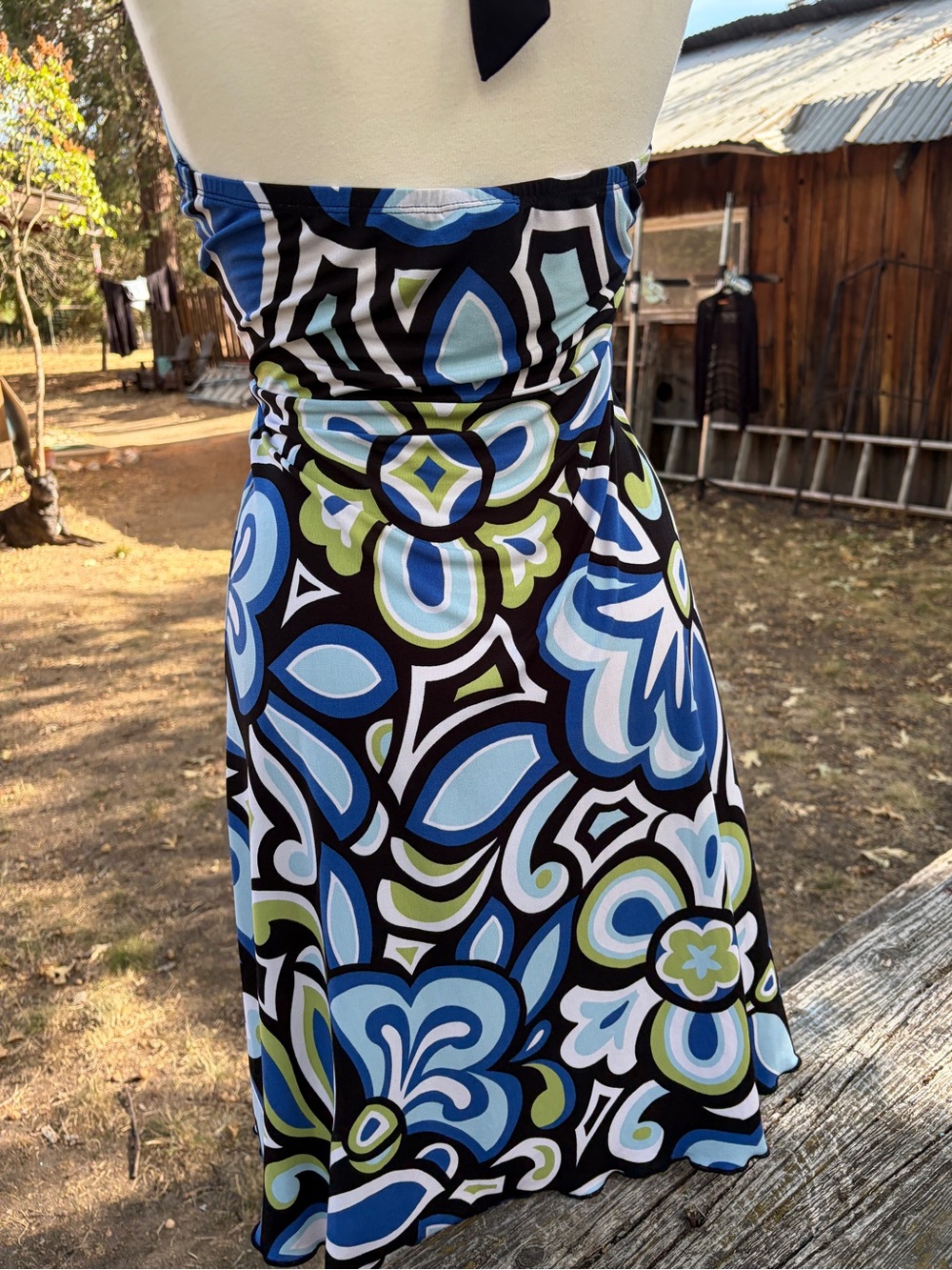 Y2K green + blue funky patterned halter dress - Picture 2 of 6